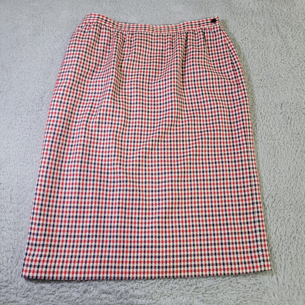 Pendleton Midi Skirt Womens 16 Red White Blue Check Twill‎ Academia Vintage